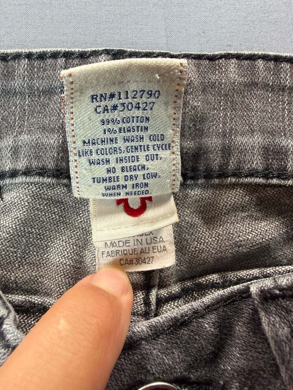 True Religion Billy Tour Grey Flap Pocket Flare Denim Jeans Size 28 Made in USA - Picture 4 of 8
